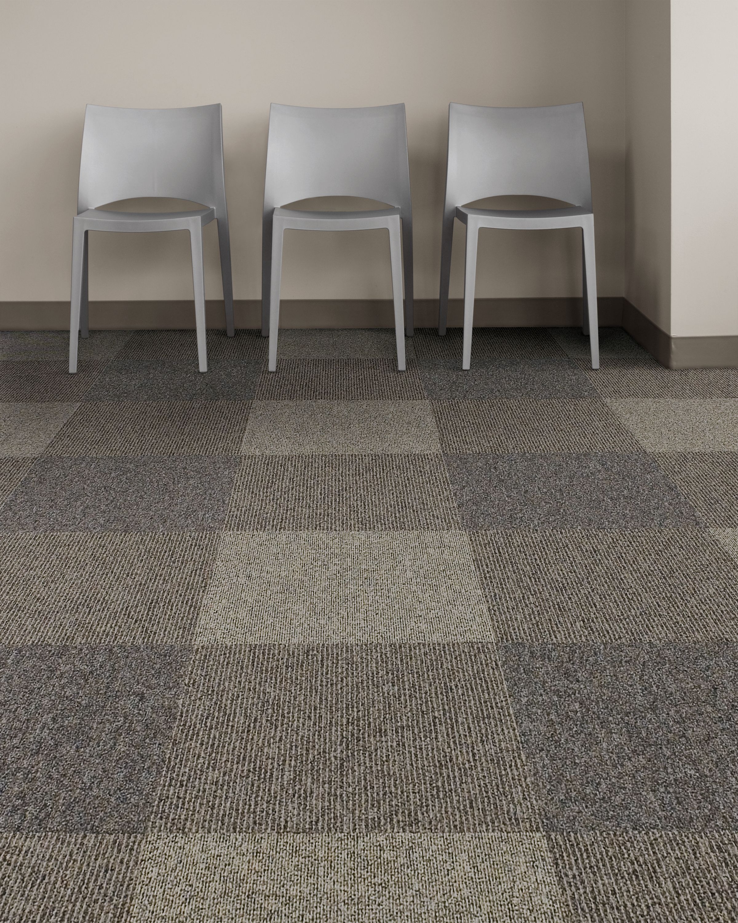 Interface Broomed, Grooved and Brushed carpet tile in room with three chairs image number 5